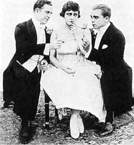 Gloria Swanson with Reggie Morton and Bobby Vernon in A Social Club (1916).